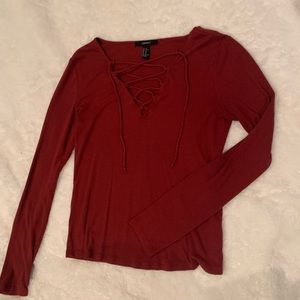 Lace up red long sleeve